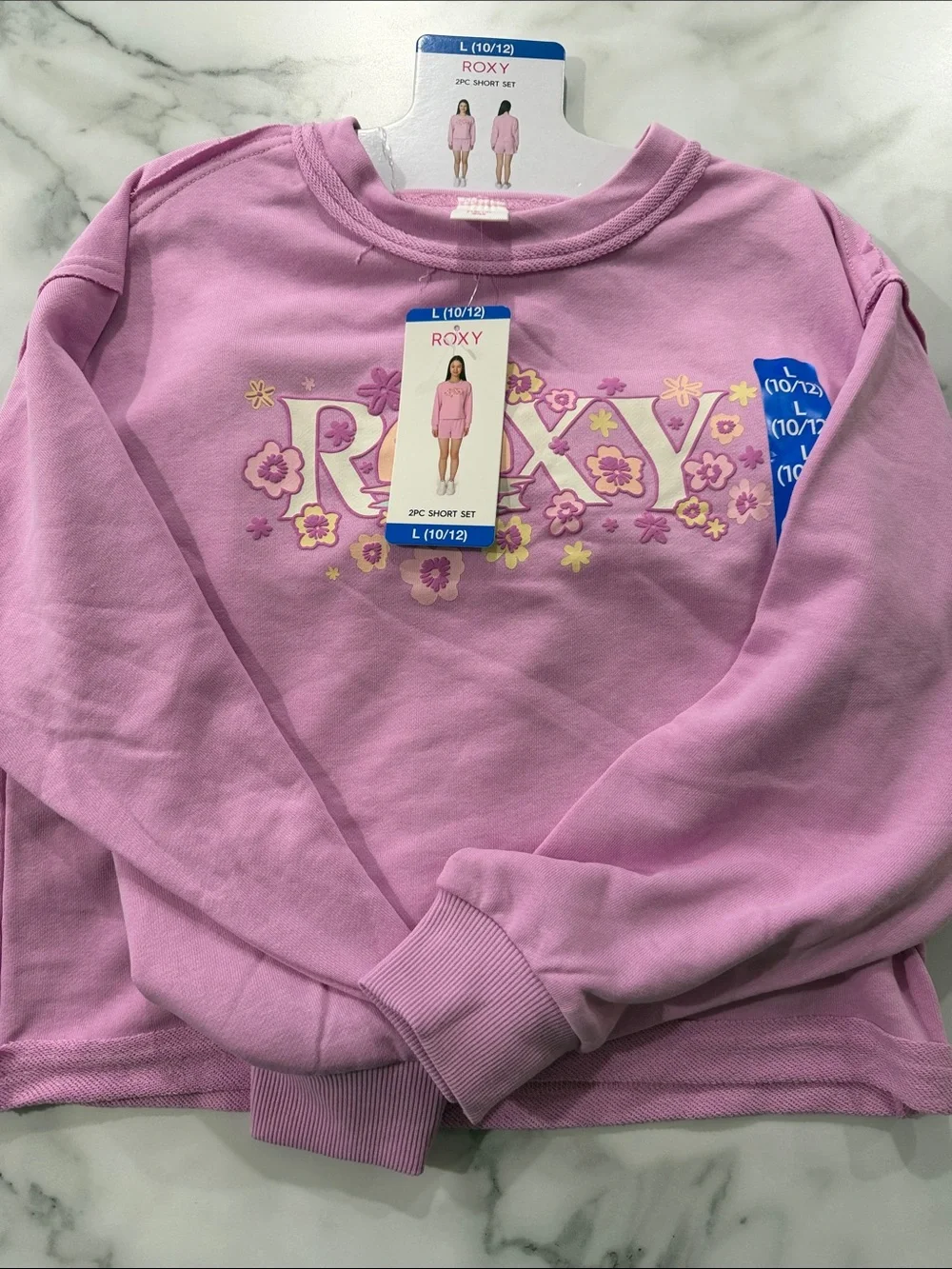 Roxy Pink Floral Logo Crewneck Sweatshirt